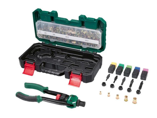 Alicates para tuercas remachables con accesorios 150 pzs